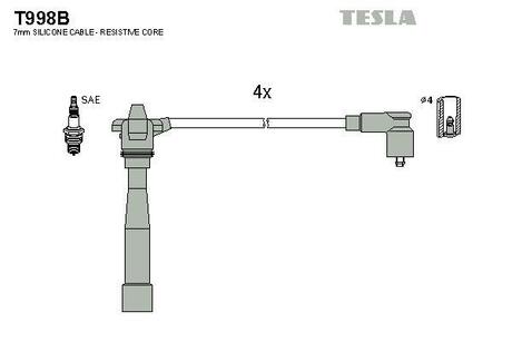 T998B TESLA Комплект кабелiв запалювання