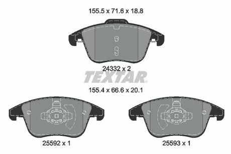 2433205 TEXTAR Комплект гальмівних колодок TEXTAR 2433205