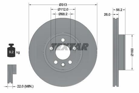 92109905 TEXTAR Диск тормозной FORD/SEAT/VW Galaxy/Alhambra/T4 F D=313mm 90-10