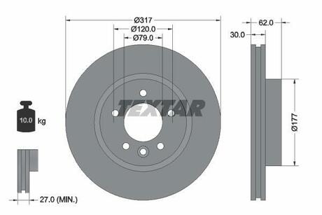 92134505 TEXTAR Диск тормозной LAND ROVER Discovery/Range Rover Sport F D=317mm 04-10