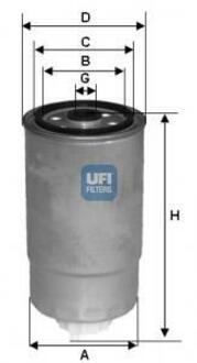 24.H2O.04 UFI Фільтр паливний FIAT DOBLO, STILO 1.9 JTD 03- (вир-во UFI)