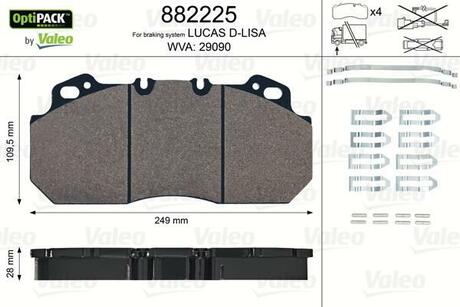 882225 Valeo Комплект тормозных колодок, дисковый тормоз