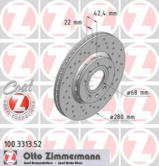 100.3313.52 ZIMMERMANN Диск гальмівний ZIMMERMANN 100.3313.52