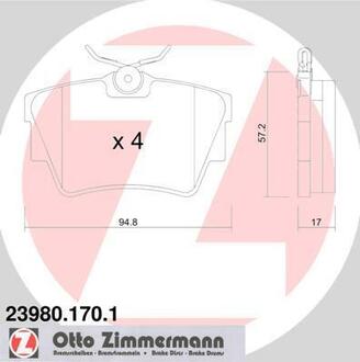 23980.170.1 ZIMMERMANN Комплект тормозных колодок, дисковый тормоз