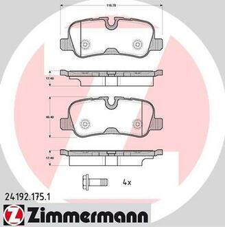 24192.175.1 ZIMMERMANN Комплект тормозных колодок, дисковый тормоз