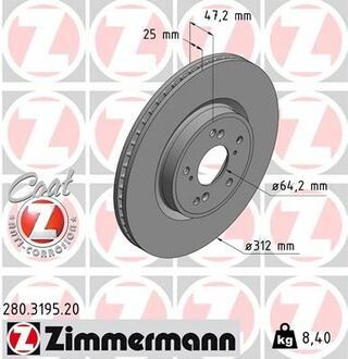 280.3195.20 ZIMMERMANN Диск гальмівний Coat Z ZIMMERMANN 280319520 