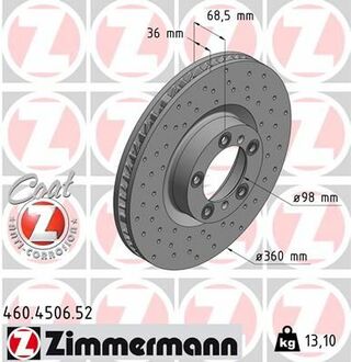 460.4506.52 ZIMMERMANN Диск гальмівний SPORT Z лівий ZIMMERMANN 460450652 оригінальна запчастина