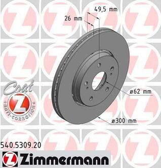 540.5309.20 ZIMMERMANN Диск гальмівний Coat Z ZIMMERMANN 540530920