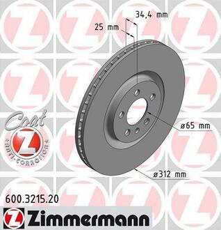 600.3215.20 ZIMMERMANN Диск гальмівний ZIMMERMANN 600.3215.20