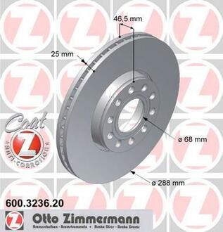 600.3236.20 ZIMMERMANN Диск гальмівний Coat Z