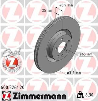 600.3261.20 ZIMMERMANN тормозной диск